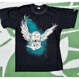 Vintage African Lion Safari Owl Graphic T-Shirt Cambridge Canada Black Tee Large